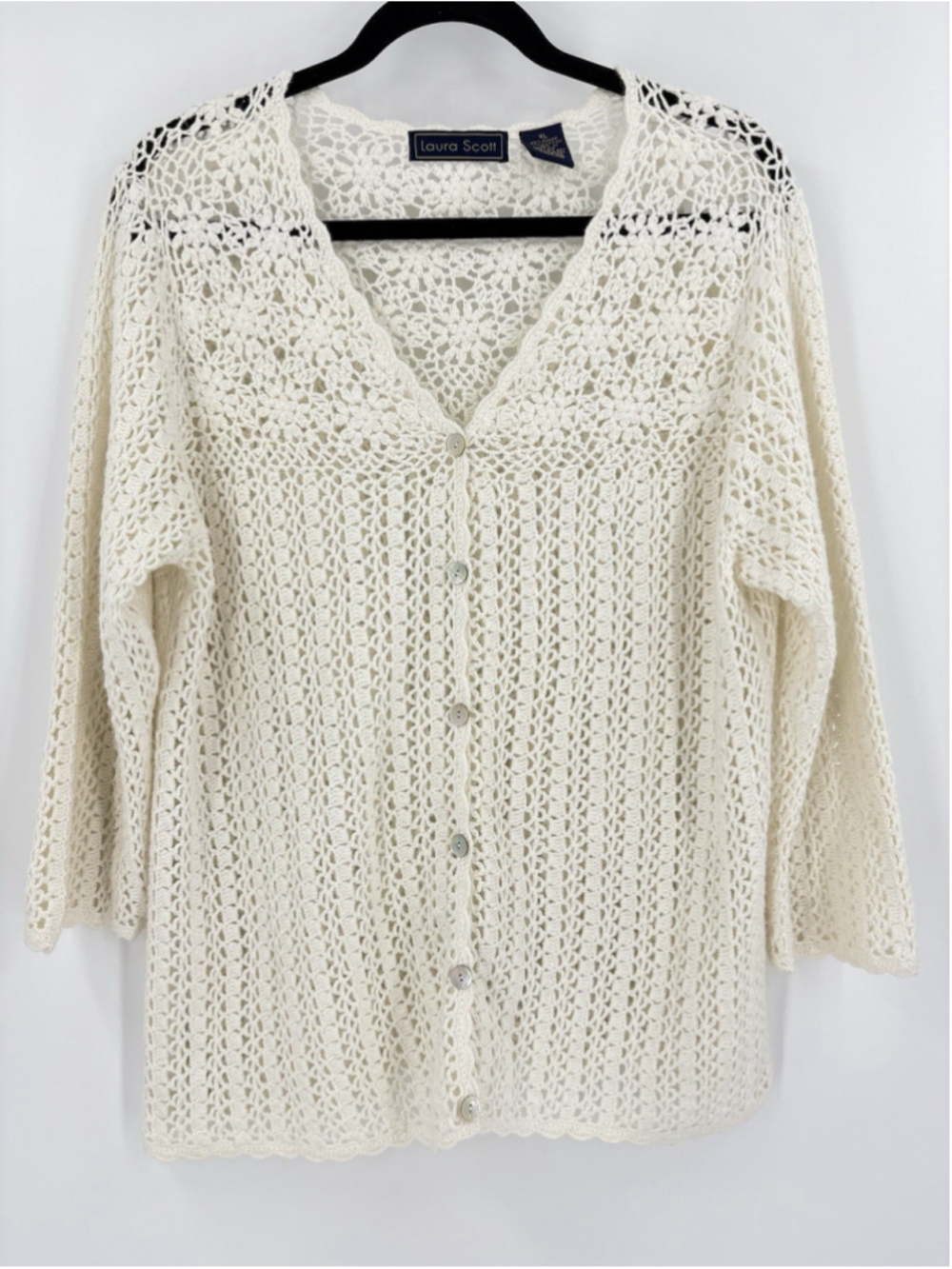 Cottagecore Vintage Romantic White Knit Lace Coquette Cardigan Sweater Women XL